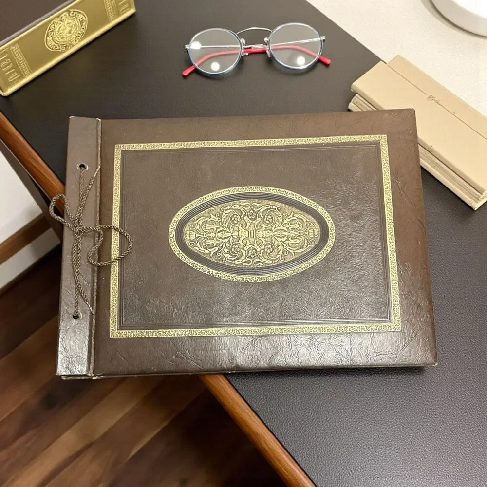 Vintage Brown Gold Embossed Photo Album Scrapbook without photos 14x10